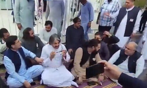 PTI leaders stage symbolic hunger strike outside parliament